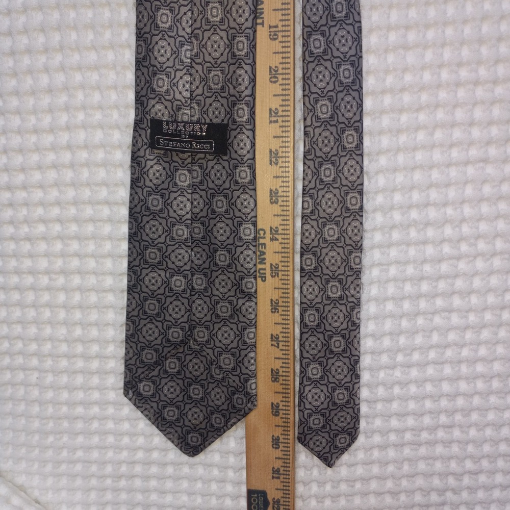 Stefano Ricci Luxury Collection Silk Tie Extra Long Gray Black  64"L 3.5" Italy - Picture 5 of 8